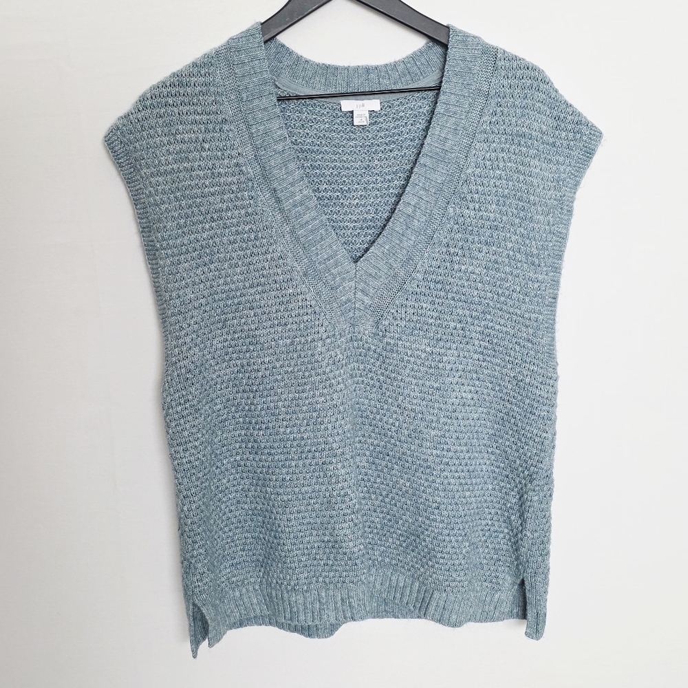J.Jill Cotton Blend Sage Green V-Neck Relaxed Fit Knit Vest Women Size M Petite